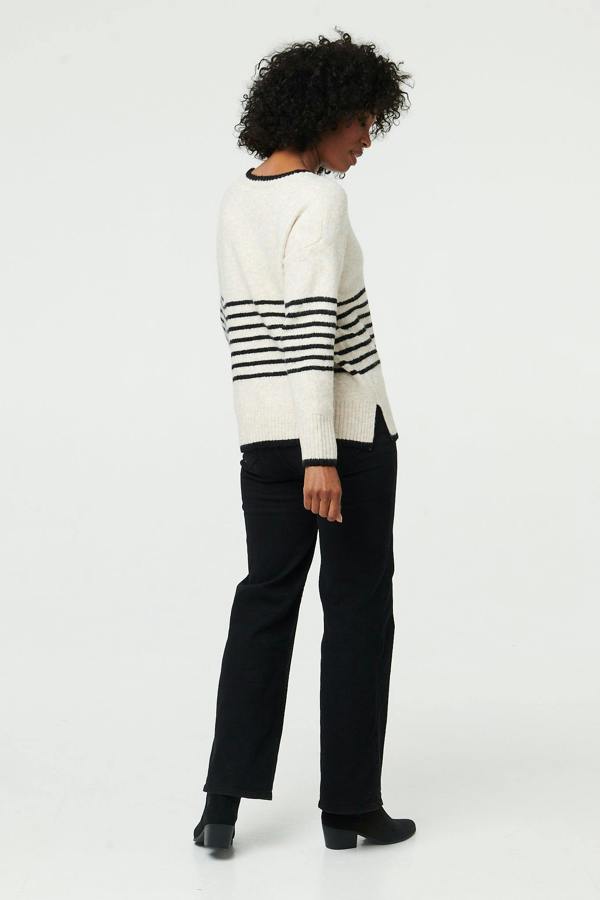 Cream | Striped Drop Shoulder Textured Jumper
