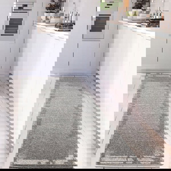 Modern Living Room Rug Bordered Grey Cream | The Rugs