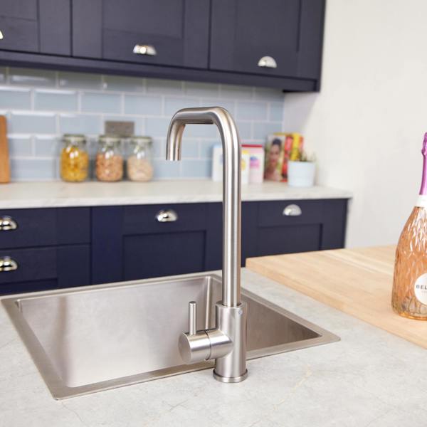 Top-Fix | Vito Square Neck Style Kitchen Mixer Tap | Brushed Steel Finish
