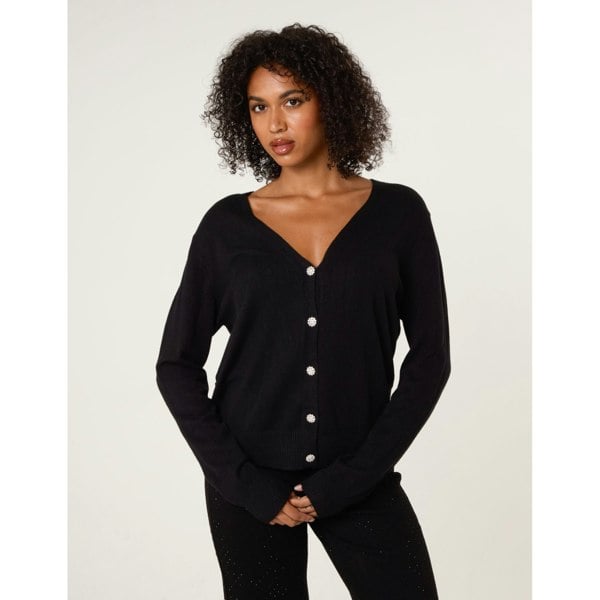 Blue Vanilla V Neck Diamante Button Cardigan