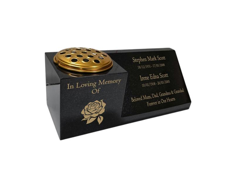 Memorials Direct Granite Vase Plaque, Combination for Two Names, Free Personalised Gold Engraving Polished
