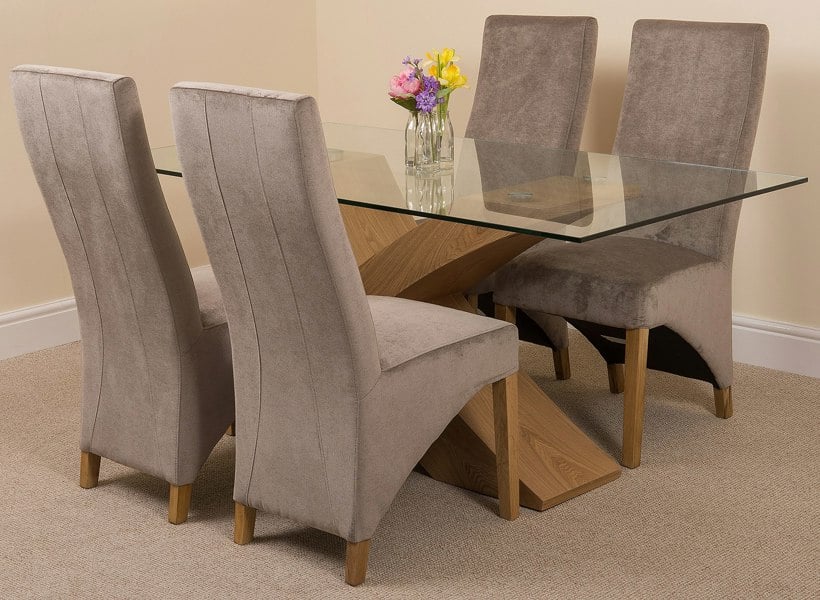 That's Furniture Valencia Oak Small Glass Dining Table & Lola Fabric Chairs