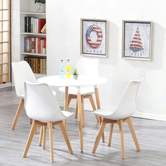 Kosy Koala Dining Table White Wood Kitchen Place for 4 Seats, Dining Table Only (White H 75 x L 90 x W 90 cm)