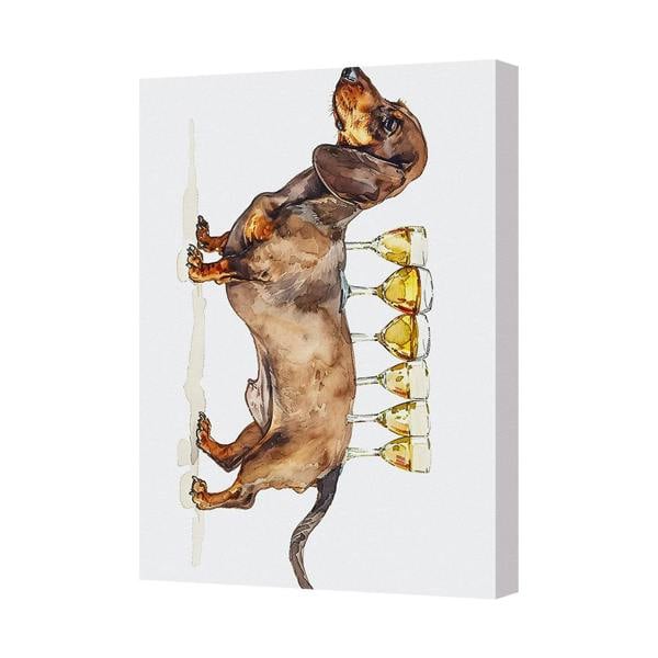 Benjamin Tate Design Dachshund Canvas Wall Art Print With Wine Glasses Contemporary Home Decor