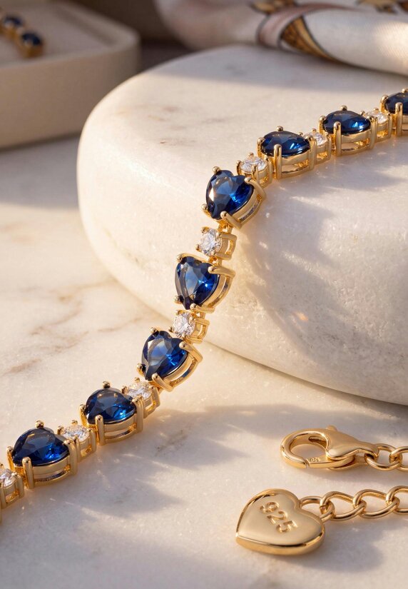 Latelita Asscher Cut Heart Tennis Bracelet Sapphire Gold