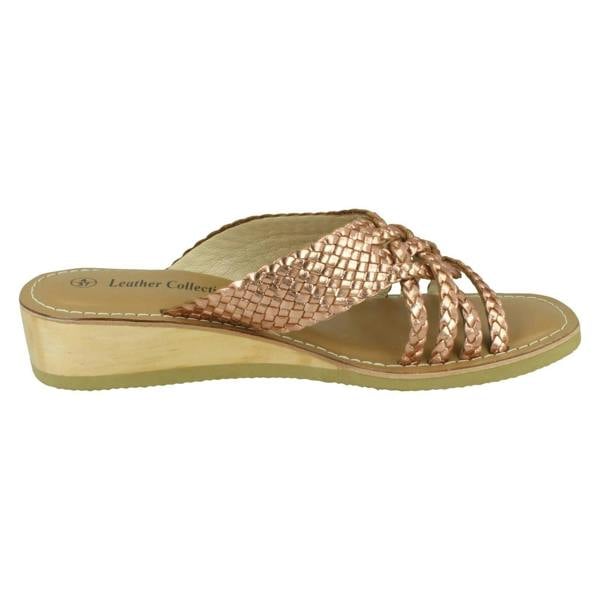Leather Collection Ladies Leather Collection Low Wedge Platform Sandals F00423
