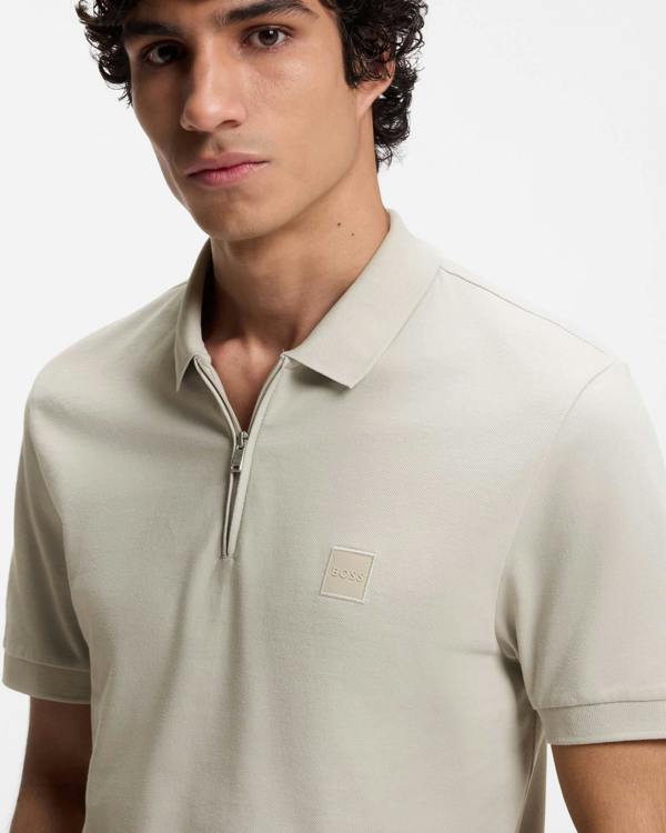 BOSS Orange Passerzip Mens Zip Placket Polo Shirt - Open Grey 070