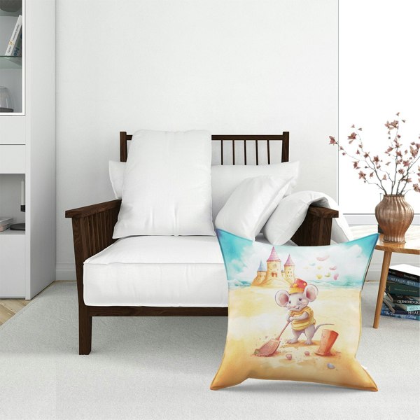 Warren Reed Mouse On A Beach Holiday Floor Cushion