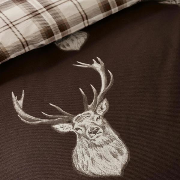 Catherine Lansfield Stag Check Reversible Duvet Cover Set Chocolate