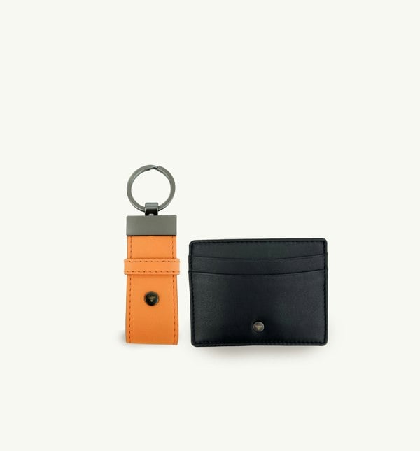 Apatchy London Orange Leather Loop Keyring and Black Cardholder Gift Set