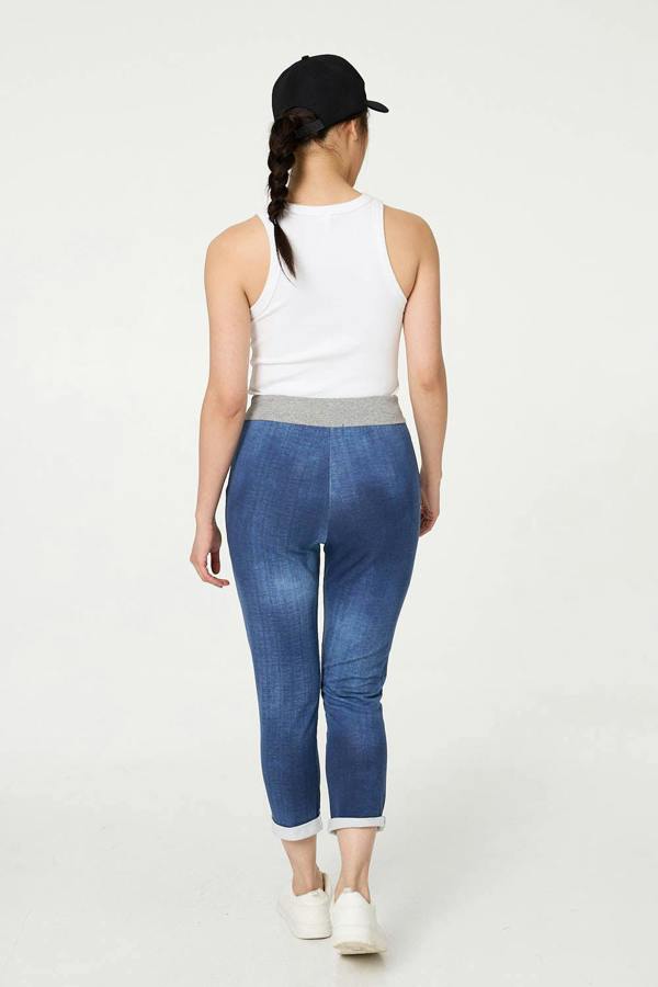 Blue | Contrast Texture Slim Cropped Jeggings
