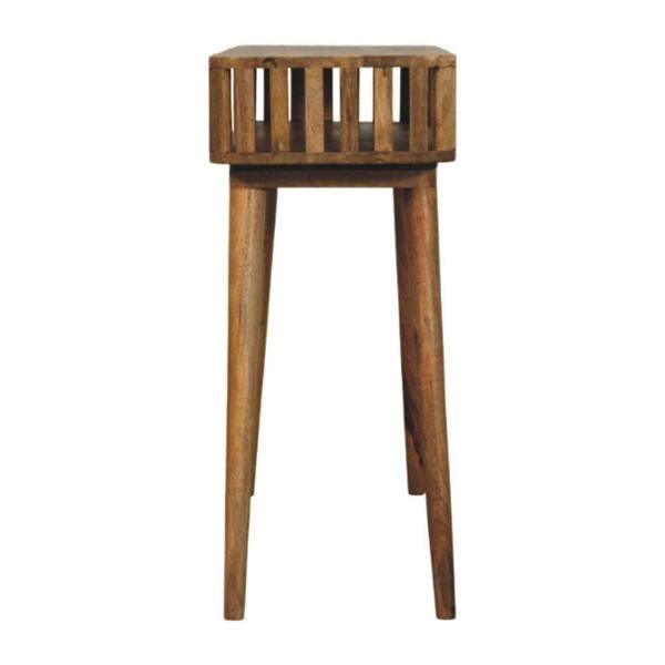 Artisan Furniture Solid Wood Slatted Oak-ish Console, 1 Shelf, Beige