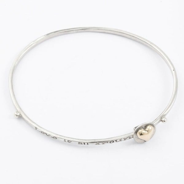 T. H. Baker Silver Oval Sliding Love Is All Around Heart Bangle NH270