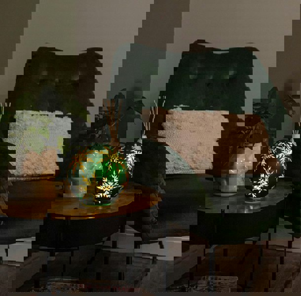 Samuel Alexander 15cm Battery Operated Light up Snowflake Glass Ball in Green with Warm White LEDs