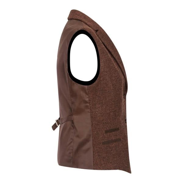 TruClothing Women's Rust Brown Herringbone Wool Tweed Check Waistcoat