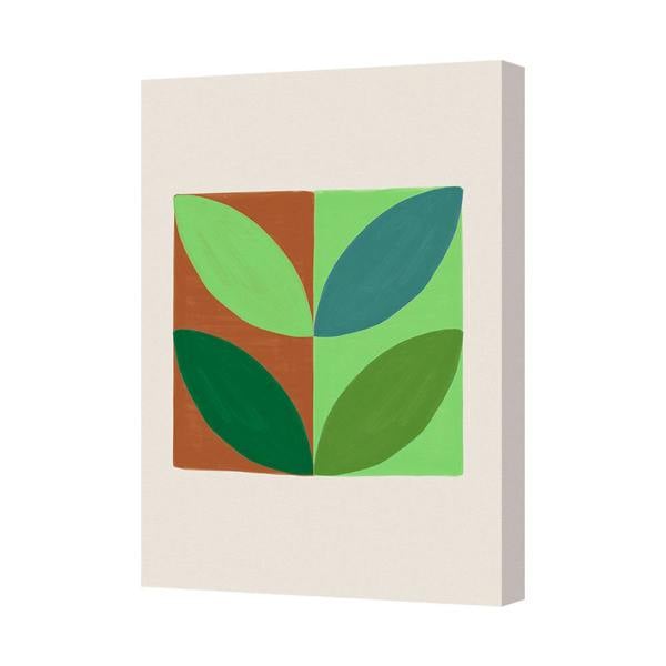 Benjamin Tate Design Abstract Leaf Quadrants Canvas Wall Art Print In Green And Orange Hues