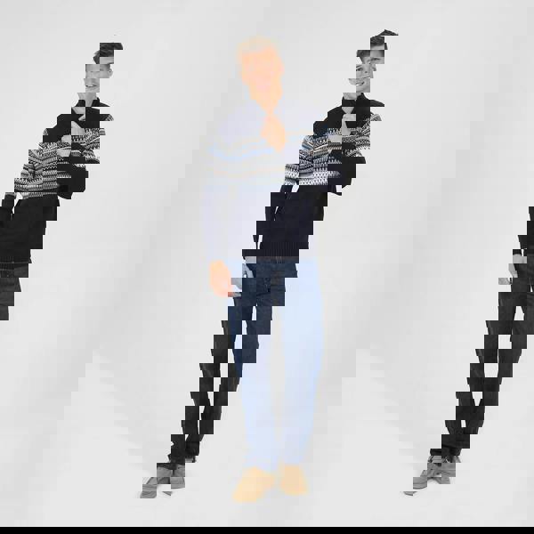 Brave Soul Navy Quarter Zip Fair Isle Jumper - Navy Image 3