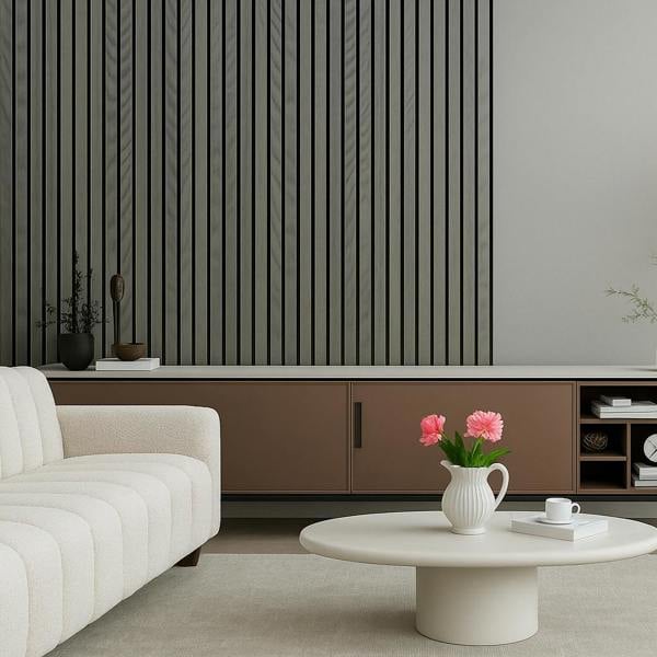 Panel Haus Grey Oak Acoustic Slatted Wood Wall Panels- 240cm x 32cm (2 pack)