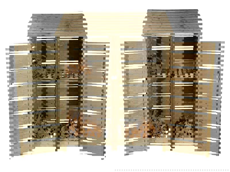 Arbor Garden Solutions Slatted Wooden Log Store with Door and Shelf W-146cm, H-126cm or 180cm, D-88cm