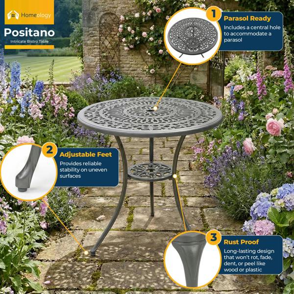 Homeology POSITANO Garden and Patio Grey Cast Aluminium Bistro Table