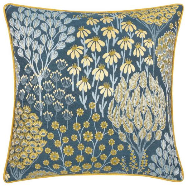 Wylder Ophelia Jacquard Floral Cushion Cover - Blue/Saffron - 