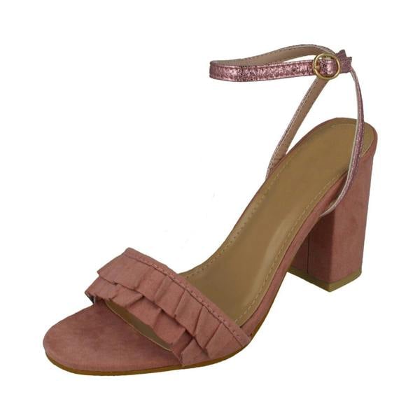 Spot On Ladies Spot On Open Toe Block Heel Sandals With Ruffle Front