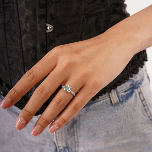 Spero London Sterling Silver Aqua Blue Halo Moissanite Ring