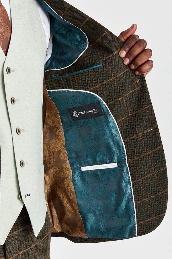 Paul Andrew Harris Green Check Tweed Suit with Belmont Sage Waistcoat