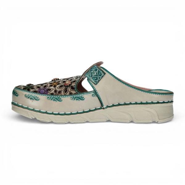 Laura Vita Dorry 01 - Women’s Floral Blue Leather Wedge Slipper