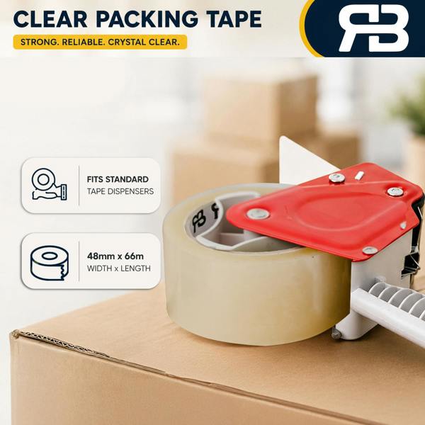 RexBrown Packing Tape 48mm x 66m Clear Brown Fragile Parcel Box Tape 12, 24 or  48 Rolls