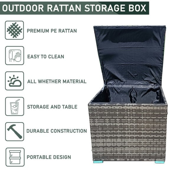 Furniture One Rattan Garden Waterproof Storage Box with Lid - 333L Wicker Outdoor Storage Basket Box Organiser - Gas Pressure Spring