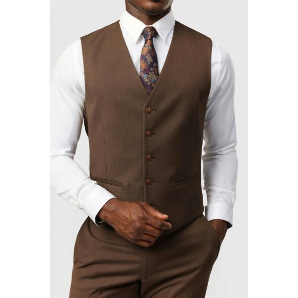 Antique Rogue Slim Fit Harley Flannel Chestnut Waistcoat