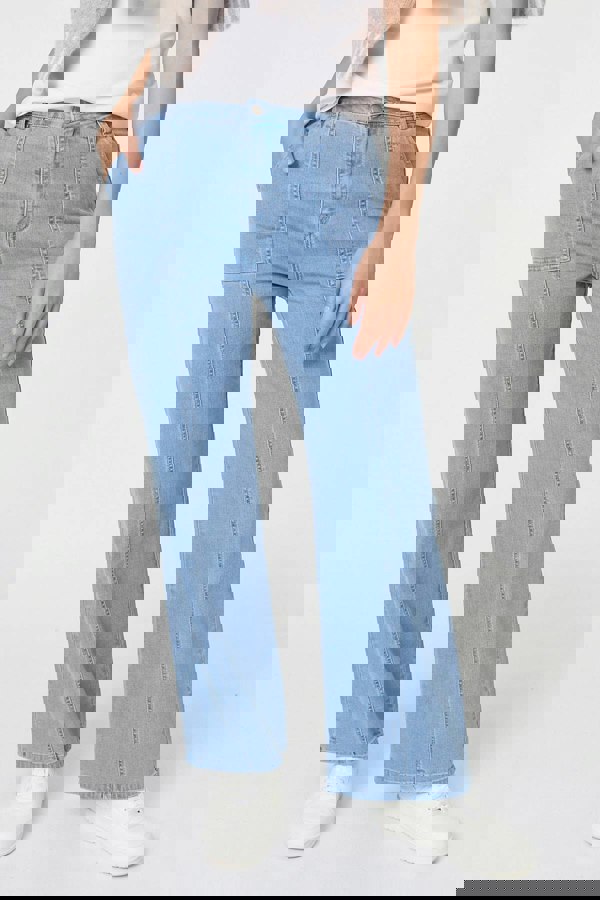 Blue | High Waist Pocket Detail Straight Jeans
