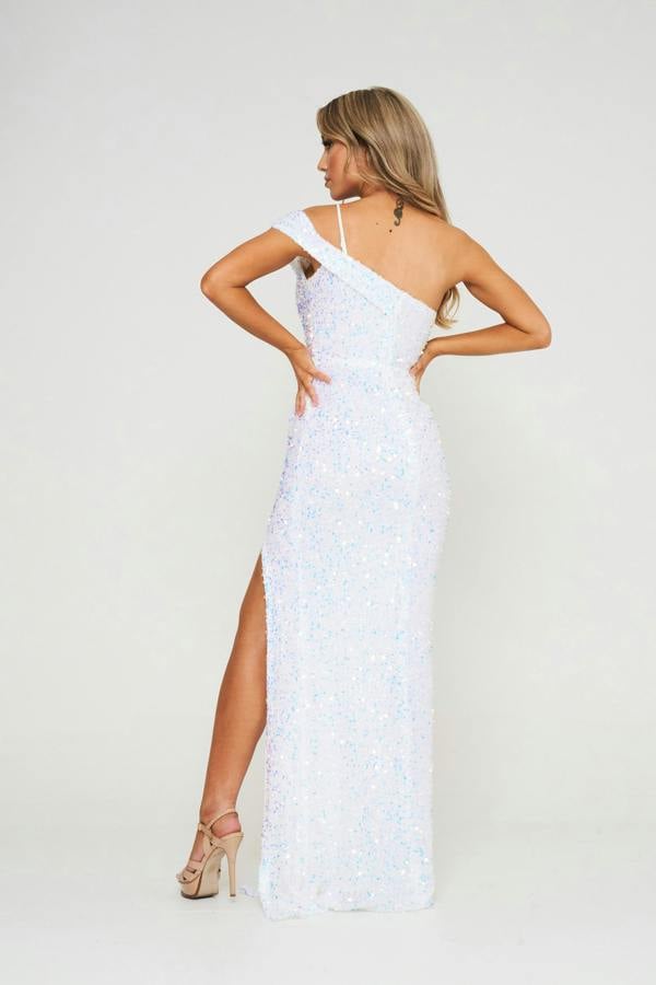 LuvForever White One Strap Shoulder Sequin Maxi Dress
