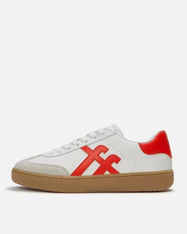 FitFlop Womens The Dash T-Toe Leather Trainers - Urban White/Rich Red E06