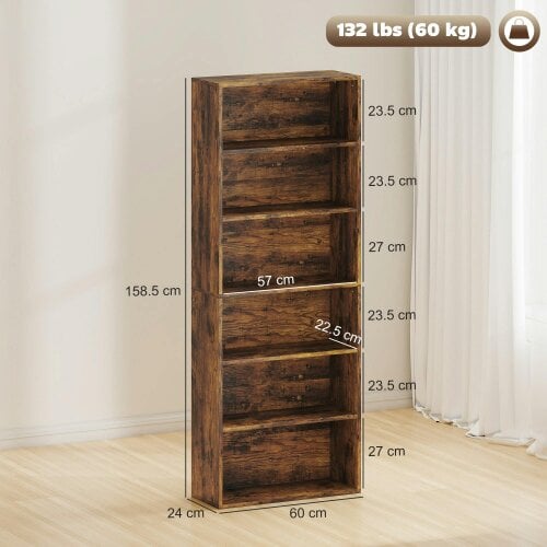 Wyld Haus Loama Wooden Rustic Brown 6 Tier Storage Bookcase