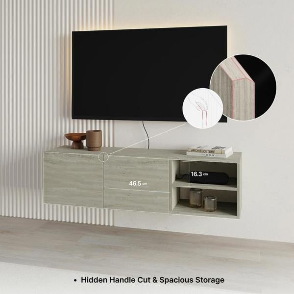 Decortie Modern Conrad TV Unit up to 50 Inch TVs 2 Soft Close Door Entertainment Centre 140cm Living Room Easy Assembly