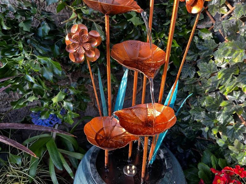 Tranquillity Water Features Copper Leaf Flower & Bowl Modern Metal Water Feature