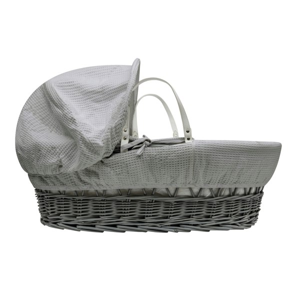 Kinder Valley Grey Waffle Grey Wicker Moses Basket with Rocking Stand Grey