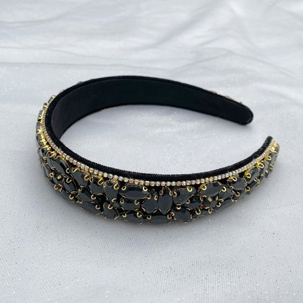 rhinestone headband black hair band black gold