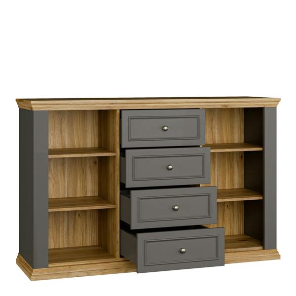 Furniture To Go Pontypool 4 Drawer & 2-Door Sideboard in Grey and Mauvella Oak