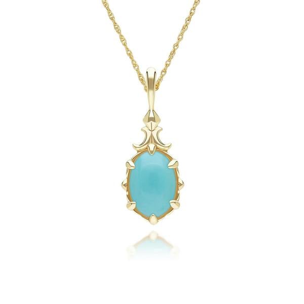Gemondo Classic Oval Turquoise Pendant Necklace in 9ct Yellow Gold