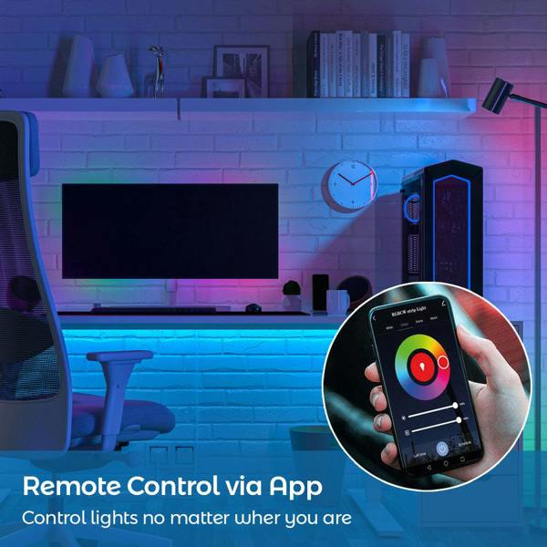 ENER-J 5 Meters Smart Wi-Fi RGB Colour Changing LED Strip Kit, Dimmable, IP20, for Bedroom Ceiling Party Decoration with Remote and Plug