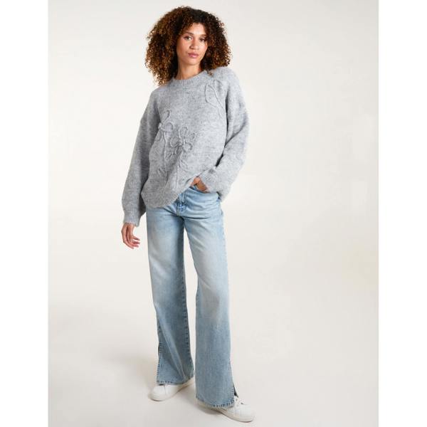 Blue Vanilla Knit Flower Embroidery Cropped Jumper