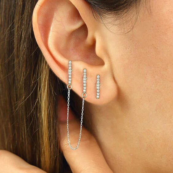 Spero London Chained Bar Chain and Bar Earring Set in Sterling Silver - Pair