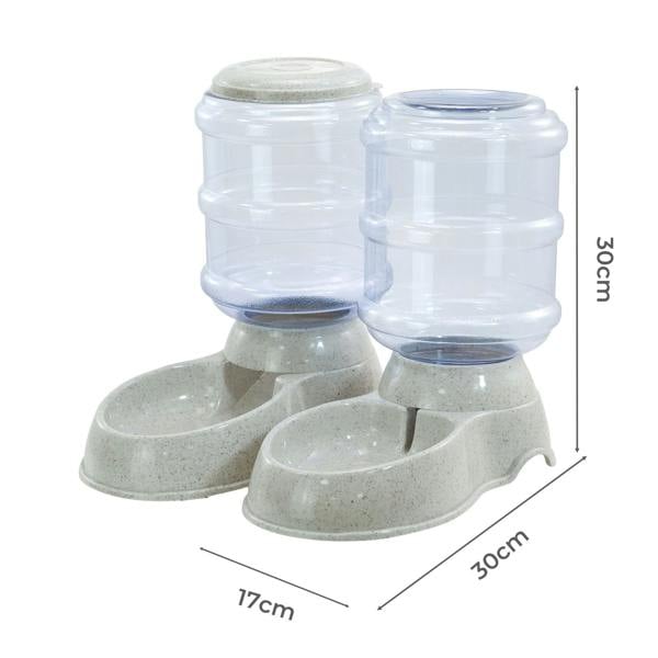 Skylos 2 Packs Automatic Food Feeder Waterer Set Plastic Dispenser Dog Cat 3.5L