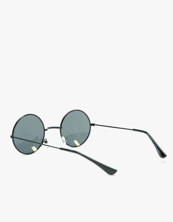 Round Metal Sunglasses In Shiny Black - svnx
