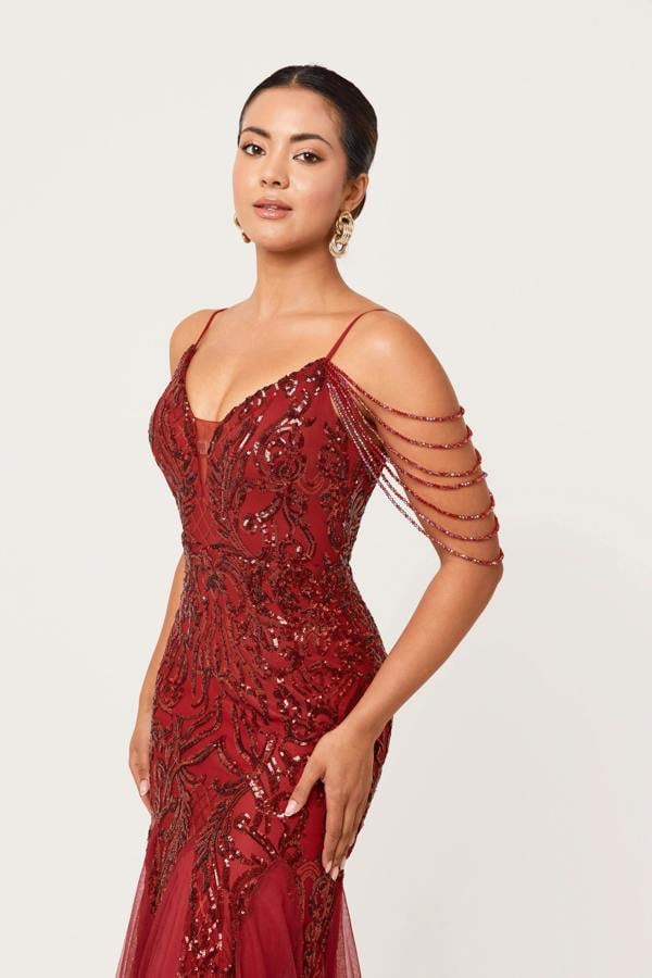 LuvForever Vinora - Wine Sequin Maxi Dress