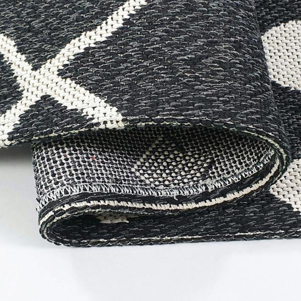 Modern Black Rug 100% Cotton Washable Large Small Living Room Carpet Diamond White Cream Pattern Flat Woven Mat