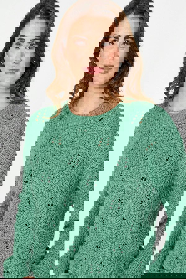 Green | Textured Knit Relaxed Long Sleeve Jumper
